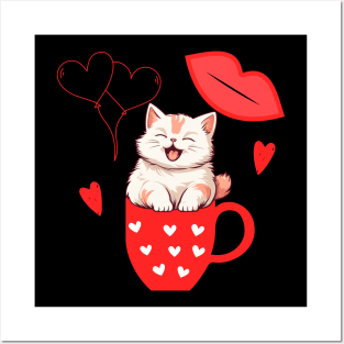 Cute kitten, coffee and cat lovers Posters and Art